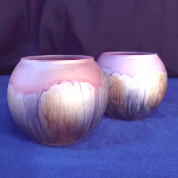 Hand Painted Rueven Glass Candleholders By Nouveau Art - Picture 1 of 6